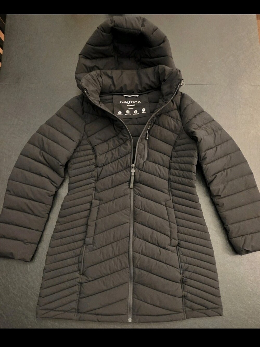 Nautica Women's Water Resistant Puffer Removable Hood Full Zip Jacket Size-S